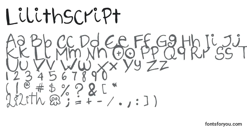Czcionka Lilithscript – alfabet, cyfry, specjalne znaki