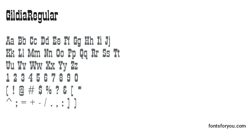 A fonte GildiaRegular – alfabeto, números, caracteres especiais