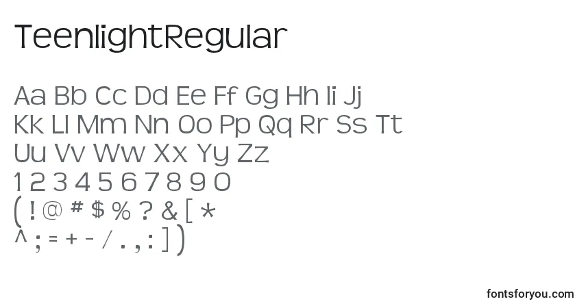Шрифт TeenlightRegular – алфавит, цифры, специальные символы