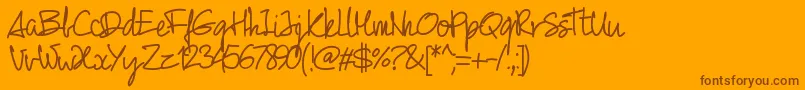 Pw01script-Schriftart – Braune Schriften auf orangefarbenem Hintergrund