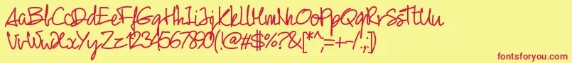 Fonte Pw01script – fontes vermelhas em um fundo amarelo