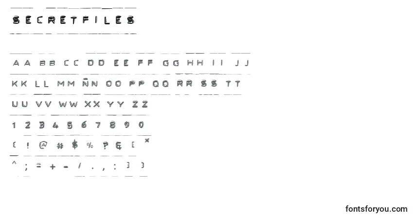 A fonte Secretfiles – alfabeto, números, caracteres especiais