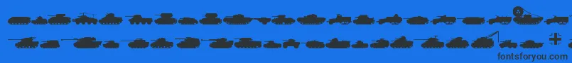 Tanks-Schriftart – Schwarze Schriften auf blauem Hintergrund