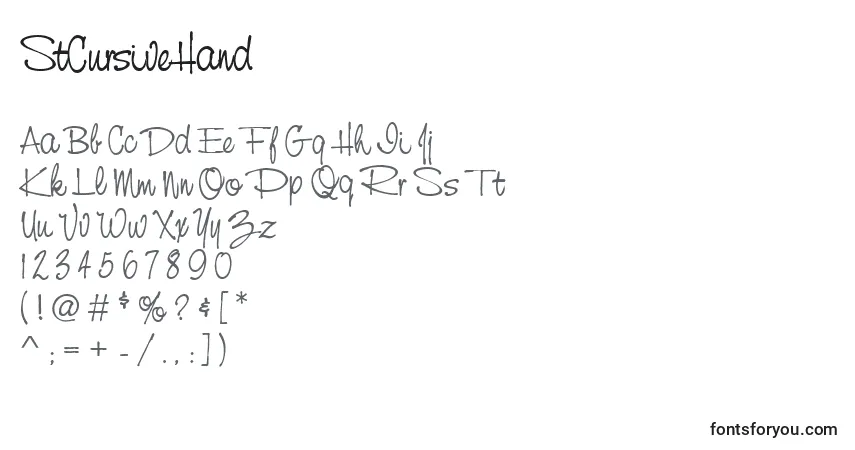 Schriftart StCursiveHand – Alphabet, Zahlen, spezielle Symbole