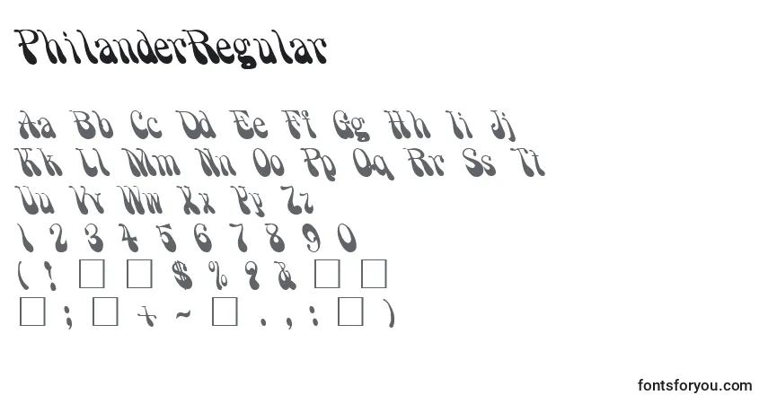 Schriftart PhilanderRegular – Alphabet, Zahlen, spezielle Symbole