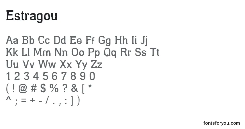 Fuente Estragou - alfabeto, números, caracteres especiales