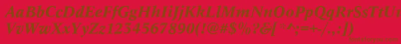 ConceptMediumitalic-Schriftart – Braune Schriften auf rotem Hintergrund