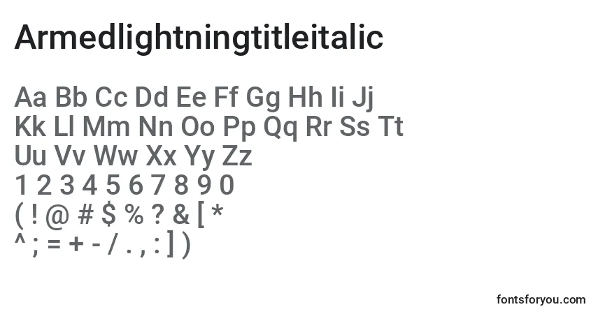 Шрифт Armedlightningtitleitalic – алфавит, цифры, специальные символы