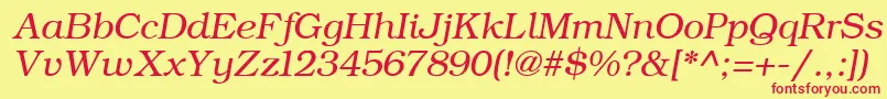 Fonte ErBukinistKoi8RItalic – fontes vermelhas em um fundo amarelo