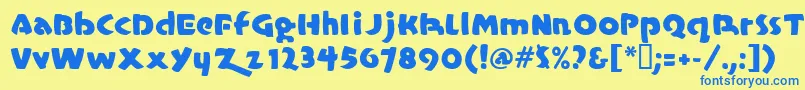 フォントCasualmarkermf – 青い文字が黄色の背景にあります。