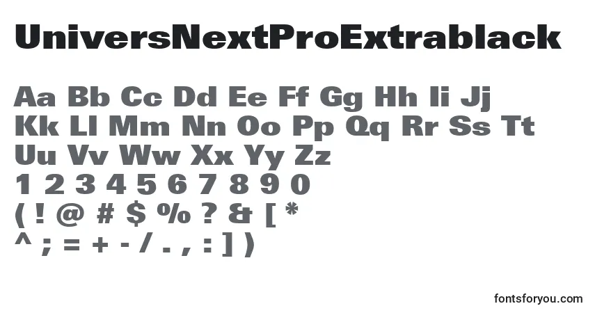 A fonte UniversNextProExtrablack – alfabeto, números, caracteres especiais