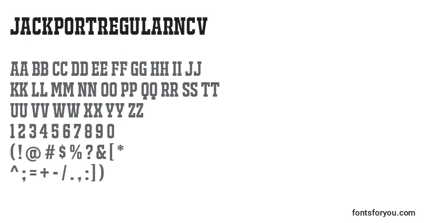 Schriftart JackportRegularNcv – Alphabet, Zahlen, spezielle Symbole
