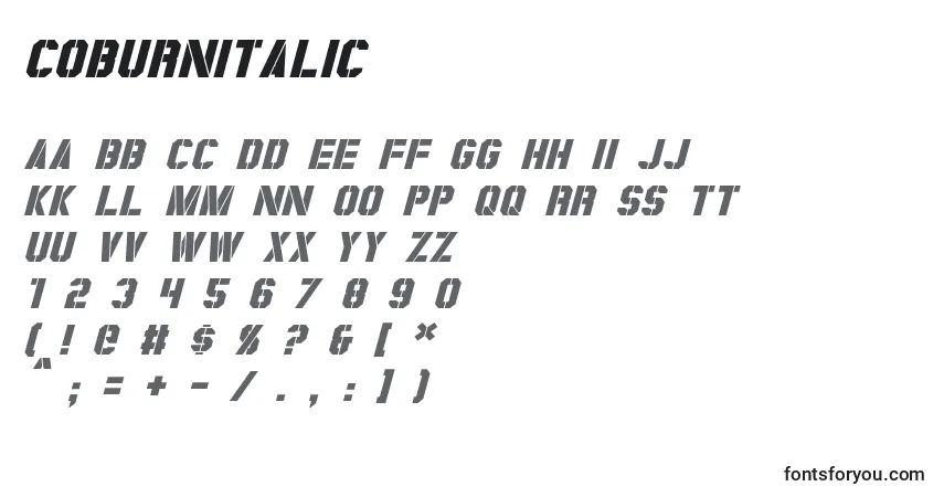 A fonte CoburnItalic – alfabeto, números, caracteres especiais