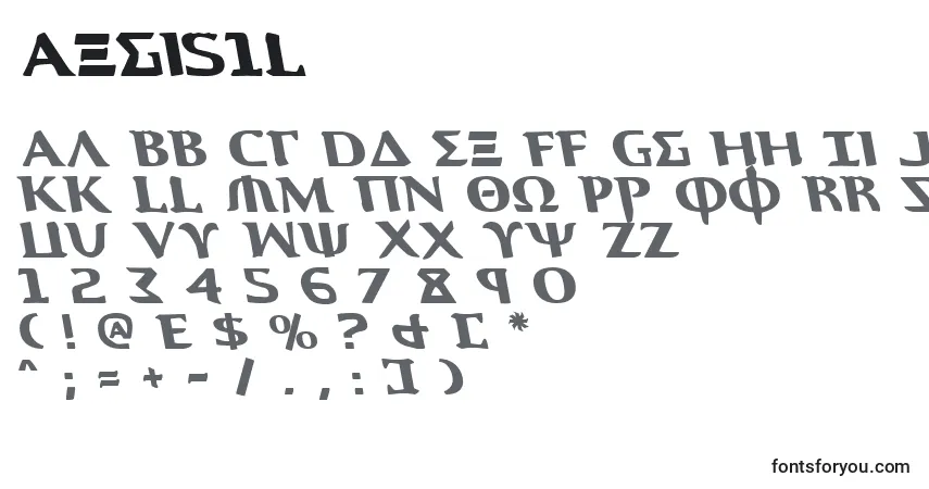 Czcionka Aegis1l – alfabet, cyfry, specjalne znaki