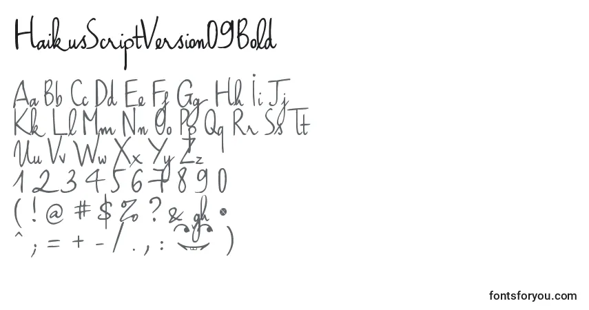 Czcionka HaikusScriptVersion09Bold – alfabet, cyfry, specjalne znaki