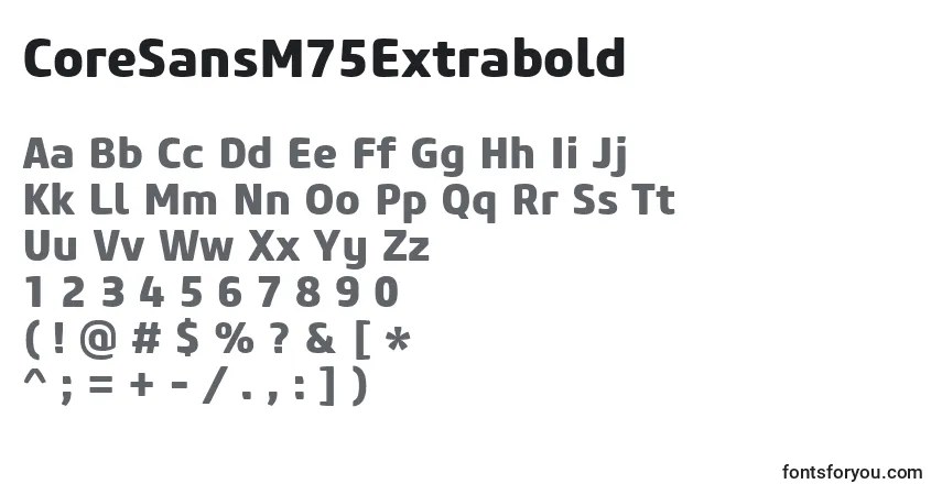A fonte CoreSansM75Extrabold – alfabeto, números, caracteres especiais