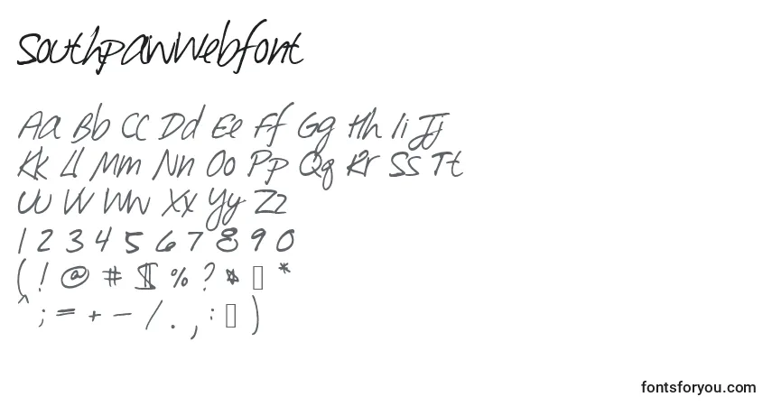 A fonte SouthpawWebfont – alfabeto, números, caracteres especiais