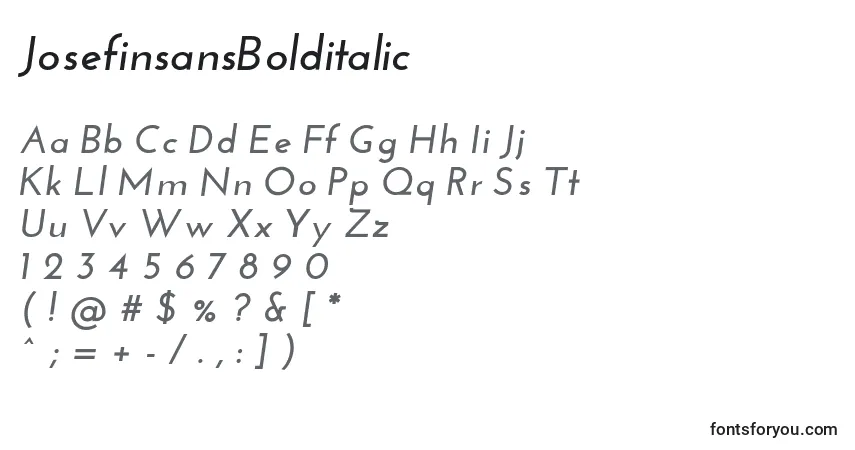 Czcionka JosefinsansBolditalic – alfabet, cyfry, specjalne znaki