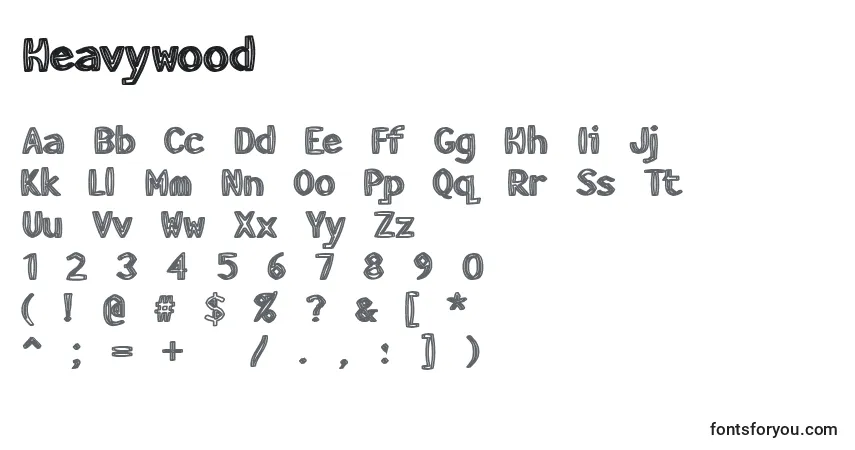A fonte Heavywood – alfabeto, números, caracteres especiais