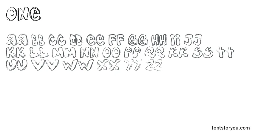 Czcionka One – alfabet, cyfry, specjalne znaki