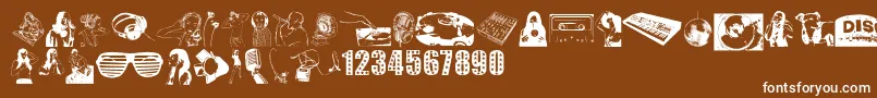 DeejayFont-fontti – valkoiset fontit ruskealla taustalla