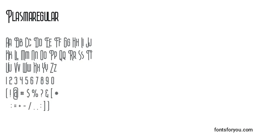 Czcionka Plasmaregular – alfabet, cyfry, specjalne znaki