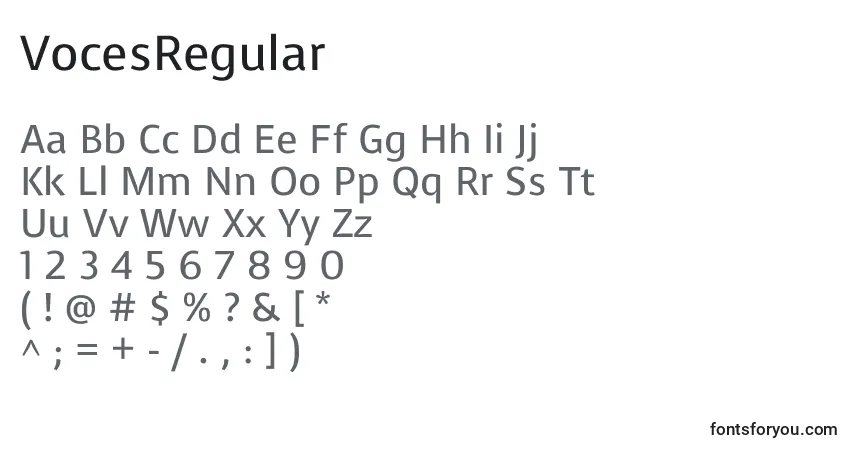 Schriftart VocesRegular – Alphabet, Zahlen, spezielle Symbole