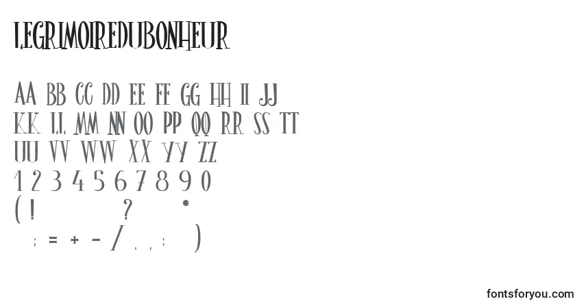 A fonte LeGrimoireDuBonheur – alfabeto, números, caracteres especiais