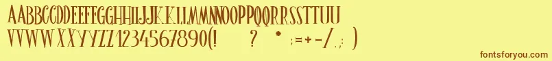 フォントLeGrimoireDuBonheur – 茶色の文字が黄色の背景にあります。