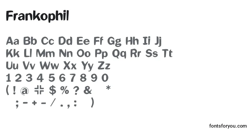 Schriftart Frankophil – Alphabet, Zahlen, spezielle Symbole