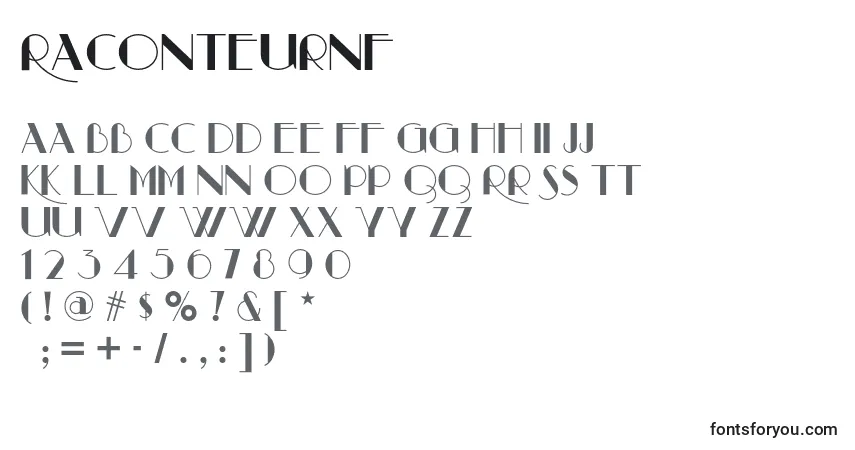 A fonte Raconteurnf – alfabeto, números, caracteres especiais
