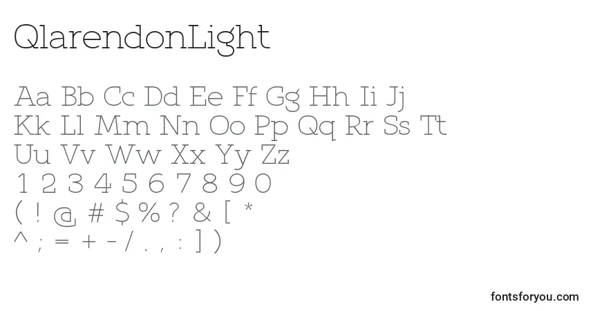 A fonte QlarendonLight – alfabeto, números, caracteres especiais