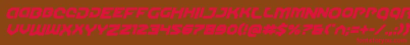 フォントGunnerstormdropital – 赤い文字が茶色の背景にあります。