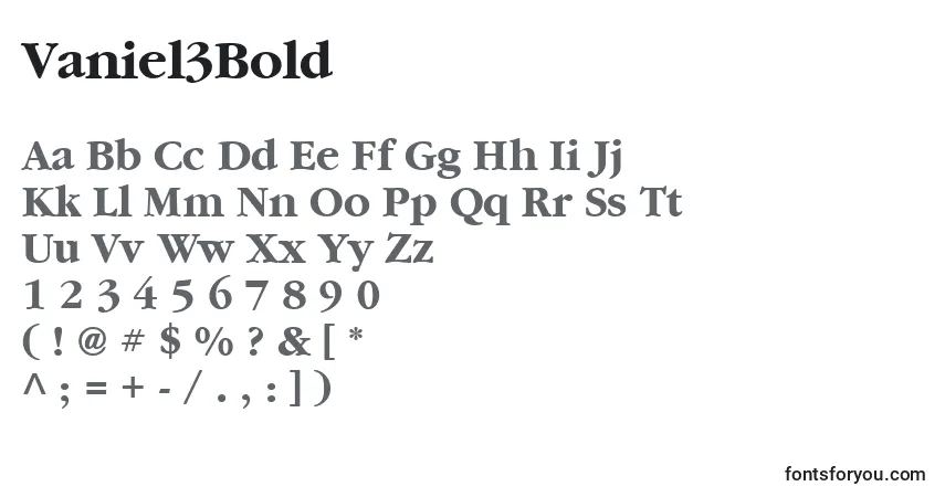 A fonte Vaniel3Bold – alfabeto, números, caracteres especiais