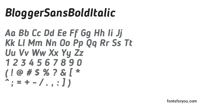 Schriftart BloggerSansBoldItalic – Alphabet, Zahlen, spezielle Symbole