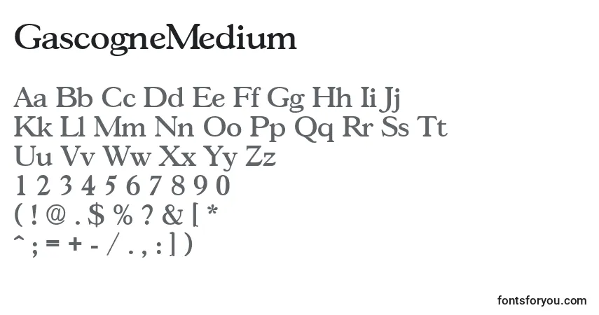 Czcionka GascogneMedium – alfabet, cyfry, specjalne znaki