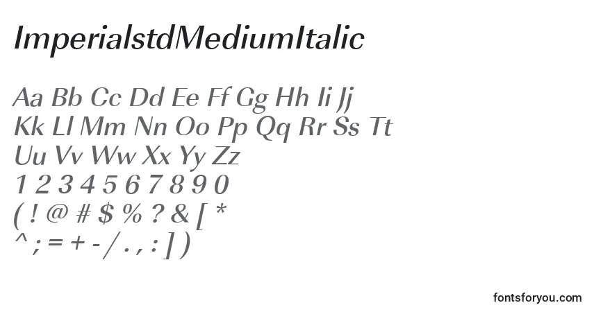 A fonte ImperialstdMediumItalic – alfabeto, números, caracteres especiais