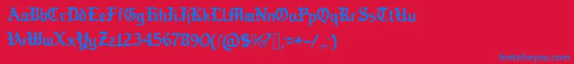 OldEnglishedBoots-Schriftart – Blaue Schriften auf rotem Hintergrund