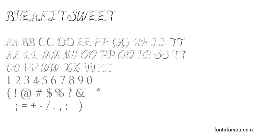 A fonte BreakItSweet – alfabeto, números, caracteres especiais