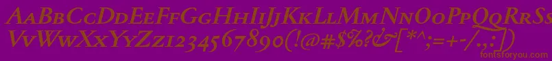 JannontextmedscBolditalic-Schriftart – Braune Schriften auf violettem Hintergrund