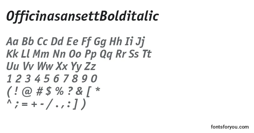 Шрифт OfficinasansettBolditalic – алфавит, цифры, специальные символы