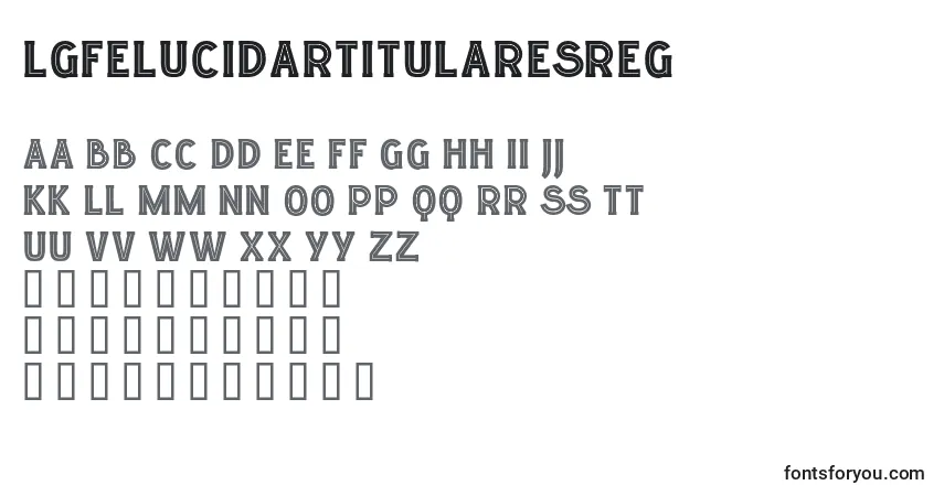 A fonte Lgfelucidartitularesreg (97831) – alfabeto, números, caracteres especiais