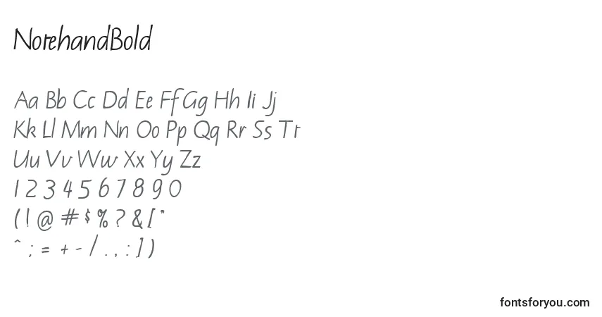A fonte NotehandBold – alfabeto, números, caracteres especiais