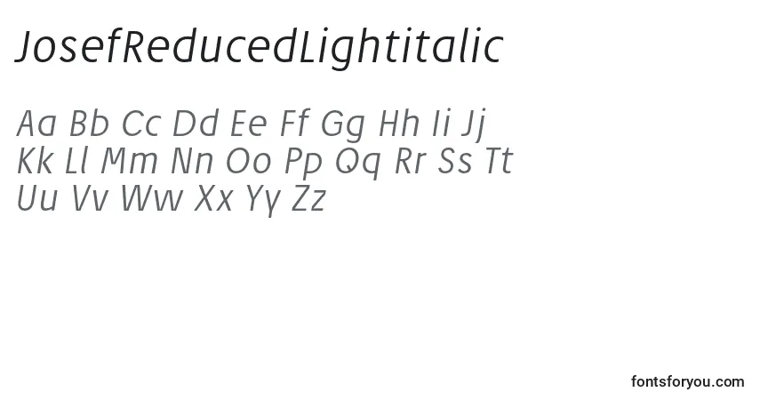 JosefReducedLightitalic (97840)フォント–アルファベット、数字、特殊文字