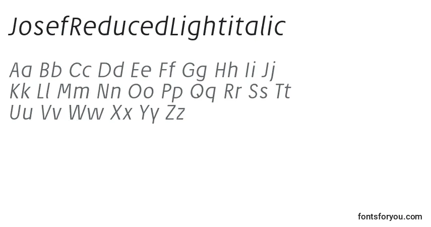 Шрифт JosefReducedLightitalic (97840) – алфавит, цифры, специальные символы