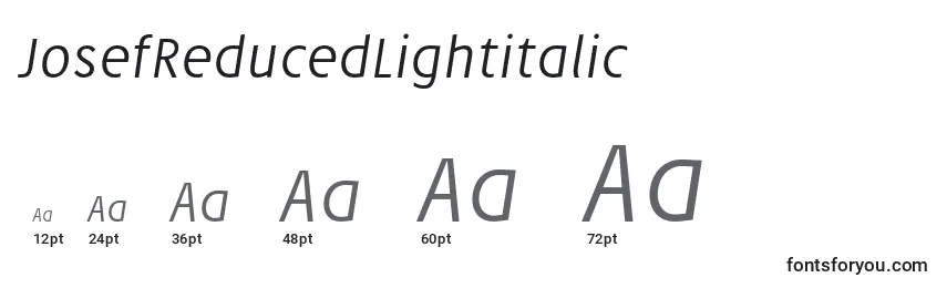 Größen der Schriftart JosefReducedLightitalic (97840)