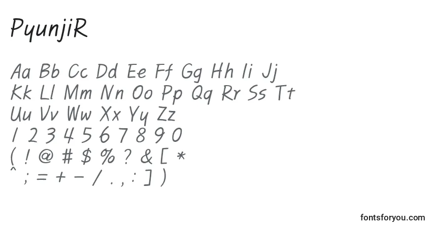 Czcionka PyunjiR – alfabet, cyfry, specjalne znaki