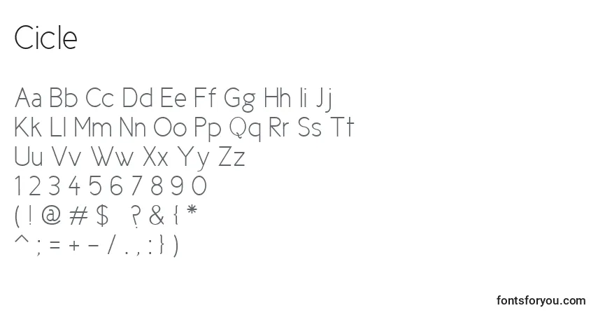 Czcionka Cicle – alfabet, cyfry, specjalne znaki