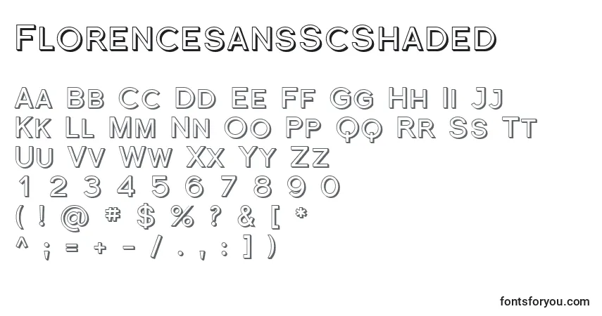 Czcionka FlorencesansScShaded – alfabet, cyfry, specjalne znaki