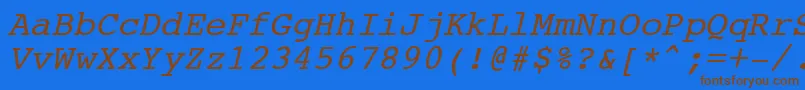 フォントCourierNewItalic – 茶色の文字が青い背景にあります。